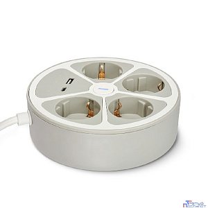 RITMIX RM-341C White Сетевой фильтр, удлинитель {4 евророзетки 16A, 1 USB-A, 1 USB-C, суммарно до 2.4А, 3 м, евровилка с заземлением } {80004157}