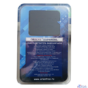 ORIENT HDMI 4K Splitter HSP0102HL, 1->2, HDMI 1.4/3D, UHDTV 4K(3840x2160)/HDTV1080p/1080i/720p, HDCP1.2, питание от USB, пластик.корпус (30103)