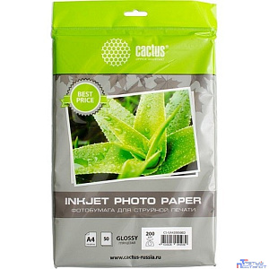 Cactus CS-GA420050ED Фотобумага A4/200г/м2/50л./белый глянцевое для струйной печати