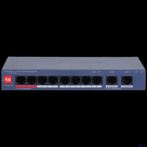 DAHUA DH-CS4010-8ET2GT-110 8-портовый PoE коммутатор управляемый 8 RJ45 10/100Мбит/с (PoE/PoE+/Hi-PoE/IEEE 802.3bt), 2 RJ45 10/100/1000Мбит/с (uplink); 1~2 до 90Вт, 3~8 до 30Вт, суммарно до 110Вт