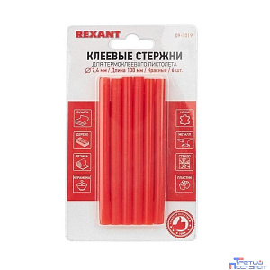 REXANT (09-1019) Клеевые стержни d=7,4 мм, L=100 мм, красные (упак. 6 шт.)