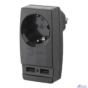 ЭРА Б0026333 Адаптер "Polynom" SP-1e-USB-B 1гн 220V + 2xUSB 2100mA, c заземл, (черный)