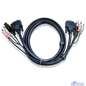 ATEN 2L-7D02U Шнур, мон+клав+мышь USB+ аудио, DVI-D Single Link+USB A-Тип+ 2xRCA=>DVI-D Single Link+USB B-Тип+ 2xRCA, Male-Male, опрессованный,   1.8 метр., черный