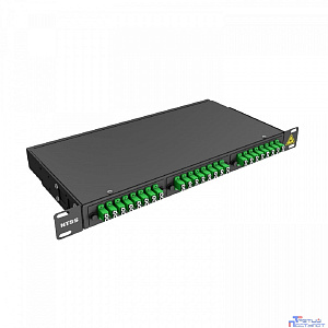 NTSS Кросс 19" NTSS PREMIUM, предсобранный 1U, 10 портов LC/APC duplex, 9/125 мкм, (сплайс, пигтейлы, кдзс, планки, адаптеры), черный, RAL9005 NTSS-RFOB-PM-1U-10-2LC/A-9-SP1.5G1A-BL