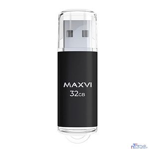 Maxvi USB Drive 32GB MP black, монолит с колпачком, металл + ABS пластик, USB 2.0 FD32GBUSB20C10MP