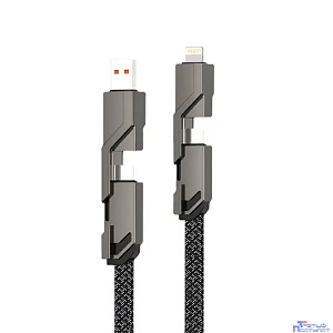 Rexant (18-1128) Кабель 4в1 USB-А – Type-C, Lightning – Type-C, 60Вт, 1м, в черной оплетке