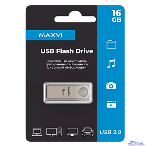 Maxvi USB Drive 16GB MK metallic silver, монолит, металл, USB 2.0