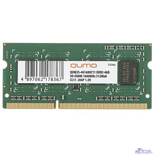 QUMO DDR3 SODIMM 4GB QUM3S-4G1600C11 PC3-12800, 1600MHz