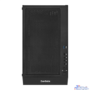 Exegate EX295766RUS Корпус Miditower ExeGate EVO-5001A (ATX, без БП, 2*USB+1*USB3.0+HD Audio, черный, 3 вент.12см с RGB подсветкой, боковая панель - закаленное стекло)