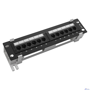 Настенная патч-панель NEOMAX [NM-PP-WM12P-UC5E-D-111-BK] 12 портов, кат.5E, UTP, Dual IDC, цвет черный