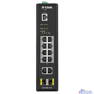 D-Link DIS-200G-12PS/A1A Промышленный управляемый коммутатор 2 уровня с 10 портами 10/100/1000Base-T и 2 портами 1000Base-X SFP (8 портов с поддержкой PoE 802.3af/802.3at (30 Вт),PoE бюджет до 240 Вт)