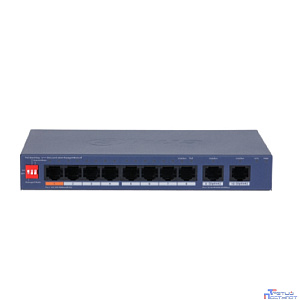 DAHUA DH-CS4010-8ET2GT-60 8-портовый PoE коммутатор управляемый 8 RJ45 10/100Мбит/с (PoE/PoE+/Hi-PoE), 2 RJ45 10/100/1000Мбит/с (uplink); до 60Вт, до 250м