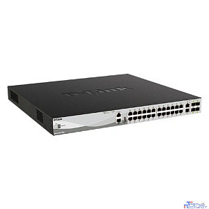 D-Link DGS-3130-30PS/B2A PROJ Управляемый L3 стекируемый коммутатор с 24 портами 10/100/1000Base-T, 2 портами 10GBase-T и 4 портами 10GBase-X SFP+ (24 порта PoE 802.3af/at, PoE-бюджет 370 Вт)