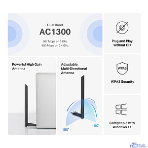 Mercusys MA30H AC1300 Двухдиапазонный Wi-Fi USB-адаптер высокого усиления