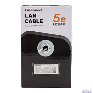 PROconnect  (01-0048-3) Кабель витая пара омедненный U/UTP, CCA, CAT 5, PVC, 4PR, 26AWG, INDOOR, SOLID, серый, 305м Light