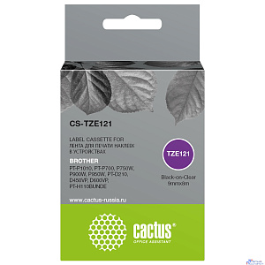 Картридж ленточный Cactus CS-TZE121 TZe-121 черный для Brother PT-P1010, PT-P700, P750W, P900W, P950W, PT-D210, D450VP, D600VP, PT-H110BUNDE
