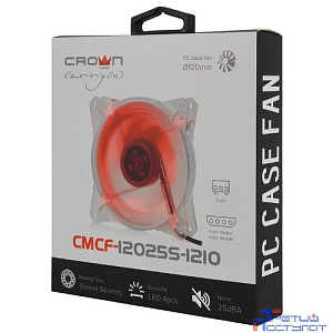 CROWN Вентилятор для компьютерного корпуса CMCF-12025S-1210 (120*120*25мм;Красный 4LED;1500 об/мин;35CFM;20Дб;Подшипник скольжения;3pin+MOLEX(папа-мама) 40+10см)