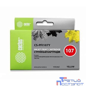 CACTUS PFI-107Y Картридж струйный для Canon IP iPF670/iPF680/iPF685/iPF770/iPF780/iPF785/, желтый (130мл)