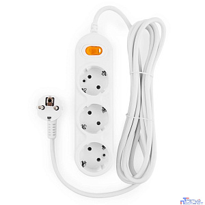 PowerCube Удлинитель (PC-2-3M) 3.0м, 3 розетки, 10А, с выключателем, белый