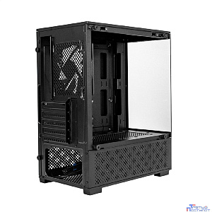 Exegate EX298221RUS Корпус Minitower ExeGate i3 SEA (mATX, без БП, 1*USB+1*USB3.0, HD аудио, черный, 1 вент. 12см с RGB подсветкой, передняя и боковая панели - закаленное стекло)