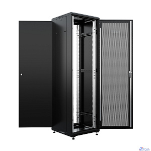 NTSS Шкаф напольный универсальный серверный NTSS R 47U 600х600мм, 4 профиля 19, двери перфорированная и сплошная металл, боковые стенки съемные, регулируемые опоры, разобранный, черный RAL 9005 NTSS-R