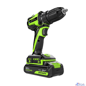 Greenworks DD345, 24V, Дрель-шуруповерт аккумуляторная, бесщеточная, 27/45 Нм,13мм,1х2Ач,ЗУ,кор  [3708307CUA]