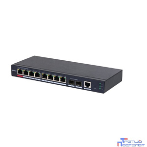 DAHUA DH-S4210-8GT-110 10-портовый гигабитный управляемый коммутатор с PoE, уровень L2, 8xRJ45 1Gb PoE, 2xSFP 1Gb, суммарно 110Вт, коммутация 20 Гбит/с, MAC-таблица 8К, металл