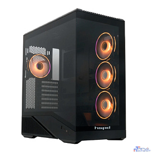 Case HSPD F711, Panoramic Full Tower, Black, TG, 0.7 SPCC, 4x120mm ARGB (FN027) ATX, mATX, mITX 190/420/280mm 2x2.5", 2x3.5", 7xPCI 1xUSB-A 3.0, 1xUSB-C 445x235x475mm