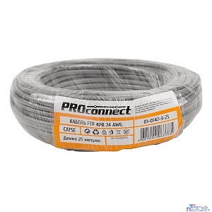 PROconnect (01-0142-3-25) Кабель витая пара омедненный, F/UTP, CCA, CAT 5e, PVC, 4PR, 24AWG, INDOOR, SOLID, серый, 25м