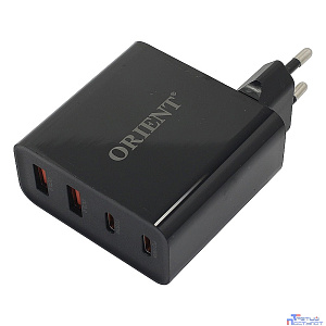ORIENT PU-A100WL, Сетевое зарядное устройство с функцией быстрой зарядки, мощность 100Вт, Quick Charge 3.0+Power Delivery, выходы: 2xUSB-A + 2xType-C/PD, DC 5/9/12/15/20В, цвет черный (33168)