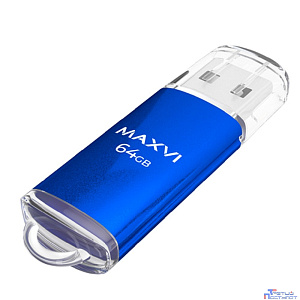 Maxvi USB Drive 64GB MP blue, монолит с колпачком, металл + ABS пластик, USB 2.0