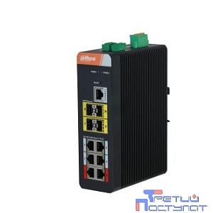 DAHUA DH-IS4410-6GT-120 10-портовый гигабитный управляемый коммутатор с PoE, промышленное исполнение, 6xRJ45 1Gb, 4xSFP 1Gb, суммарно 120Вт, коммутация 56Гбит/с, MAC-таблица 8К