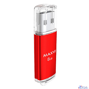 Maxvi USB Drive 8GB MP red, монолит с колпачком, металл + ABS пластик, USB 2.0