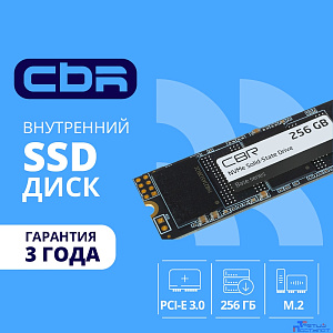 CBR SSD-256GB-M.2-BS24b, Внутренний SSD-накопитель, серия "Base", 256 GB, M.2 2280, PCIe 3.0 x4, NVMe 1.3, 3D TLC NAND, R/W speed up to 2900/1800 MB/s, TBW (TB) 240, OEM