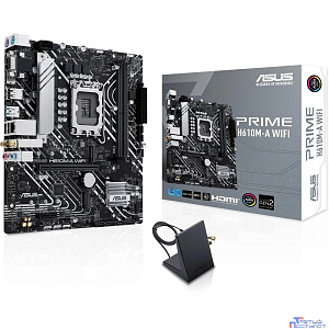 ASUS PRIME H610M-A WIFI (Socket 1700, mATX, 2xDDR5(96GB), VGA/DP/HDMI, 1xPCIe 4.0x16/1xPCIe 3.0, 1xLAN, Wi-Fi, BT, 4xSATA 6Gb/s, 2xM.2, 1xUSB 3.2, 4xUSB 2.0, 2xPS/2)