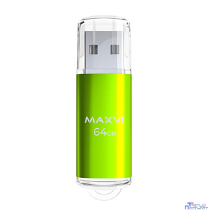 Maxvi USB Drive 64GB MP green, монолит с колпачком, металл + ABS пластик, USB 2.0