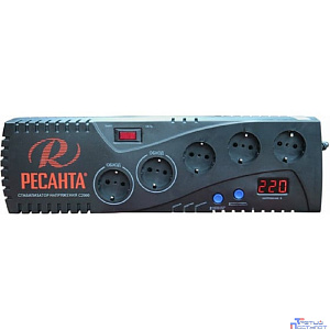 Ресанта С-2000 63/6/34 (16694) Стабилизатор {5 розеток -(3/2), 2000 Вт, 220В±8% + защита RJ11, Вес 4,2 кг}