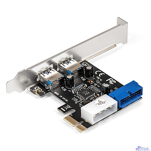 Exegate EX296209RUS Контроллер ExeGate EXE-342 (PCI-E x1 v2.0, 2*USB3.0 ext.+ 1*19pin int. (внутренние коннекторы для подключения 2*USB3.0 портов на корпусе), разъем доп.питания, VIA Labs Chipset VL80