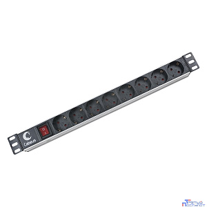 Cabeus PDU-8P Блок евророзеток для 19" шкафов, горизонтальный, 8 розеток, 10 A, выключатель, гнездо под шнур, алюминиевый корпус