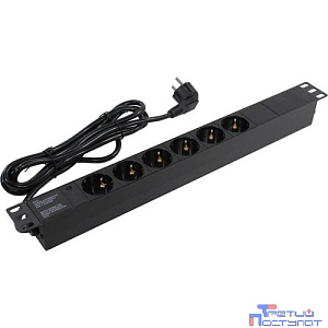 Exegate EX280828RUS Блок розеток ExeGate ServerPro PDU-19H603 Al-6S-EU2.5, 19",1U,алюм, 6Schuko, евровилка, 2.5м
