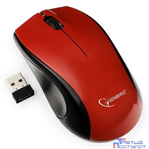 Gembird MUSW-320-R красный {Мышь беспроводная, 2.4ГГц, 2 кнопки+колесо-кнопка, 1000 DPI, батарейки в комплекте, блистер}