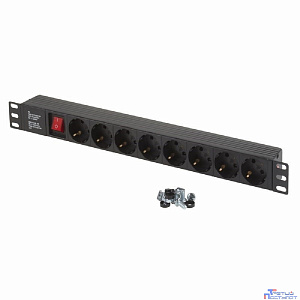 Rexant 04-0307 Блок розеток 19", 1U, 16А, 8 розеток, корпус пластик, без шнура питания