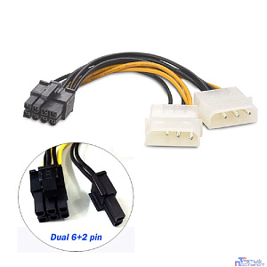 ORIENT C392, Переходник питания для PCI-Ex видеокарт 2 x Molex 4pin (M) -> 8pin (6pin+2pin)
