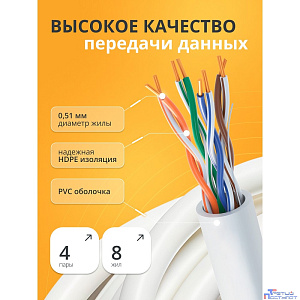 Кабель витая пара Bion BCL-U5510-181 U/UTP, кат.5e, 4x2x0,51 мм AWG 24, медь, одножильный, PVC, для внутренней прокладки, 305м, серый