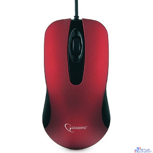 Gembird MOP-400-R красный USB {Мышь, бесшумный клик, 2 кнопки+колесо кнопка, 1000 DPI,  soft-touch, кабель 1.45м, блистер}