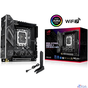 ASUS ROG STRIX B860-I GAMING WIFI (Socket 1851, mITX,  2xDDR5(128GB), DP/HDMI, 1xPCIe 5.0x16, 1xLAN(2.5GbE), Wi-Fi, BT, Thunderbolt 4, 4xSATA 6Gb/s, 2xM.2, 2xType-C, 4xUSB 3.2, 2xUSB 2.0)