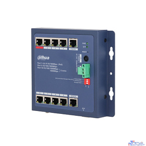 DAHUA DH-CHS4110-8ET-90-F 8-портовый PoE коммутатор управляемый: 8 RJ45 10/100Мбит/с , 1 RJ45 10/100/1000Мбит/с, 1 комбинированный SFP/RJ45 10/100/1000Мбит/с  до 90Вт IP30, IK06; плоский