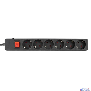 Filum Сетевой фильтр FL-SP6-1.8M-16, 4000 Вт., 6 розеток, защитные шторки, шнур 1.8 м., черный {00-01099764}