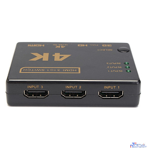 ORIENT HDMI 4K Switch HS0301H-IR 3->1, HDMI 1.4/3D, UHDTV 4K(3840x2160)/HDTV1080p/1080i/720p, HDCP1.2, внешний ИК приемник, пульт ДУ, питание от HDMI, пл.корпус (30675)