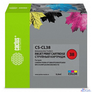 Cactus CL-38 Картридж для Canon Pixma iP1800/iP1900/iP2500/iP2600/MP140/MP190/MP210/MP220/MP470/MX300/MX310, голубой/пурпурный/желтый